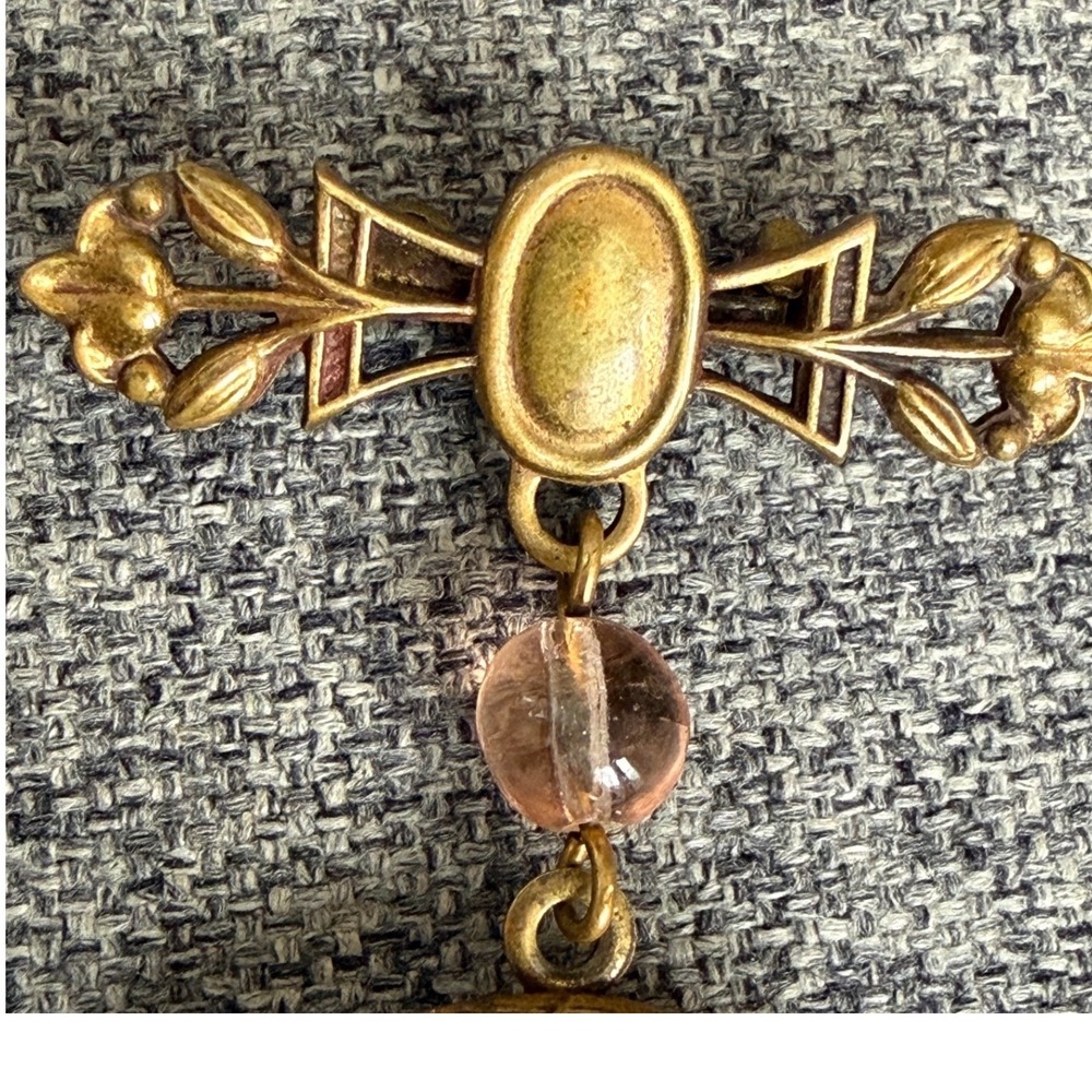 Antique Brass Floral Locket Brooch Dangle Victorian Revival Working 1900s - Picture 4 of 10